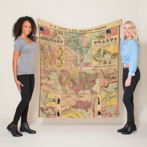 Vintage Civil War Military Strategic Maps 1861 Fleece Blanket