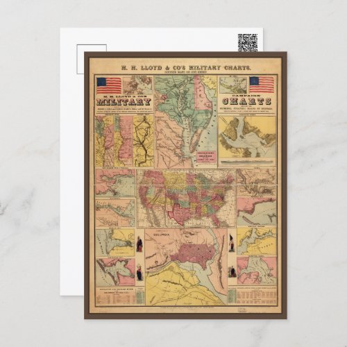 Vintage Civil War Military Strategic Maps 1861 Postcard