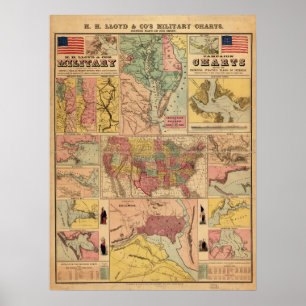 Vintage Civil War Military Strategic Maps, 1861 Poster