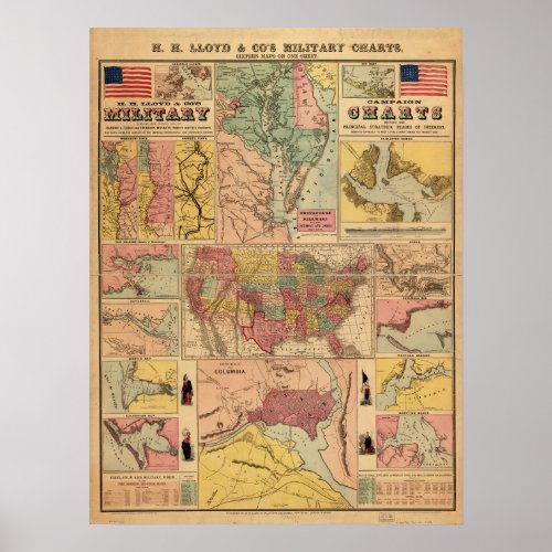 Vintage Civil War Military Strategic Maps 1861 Poster