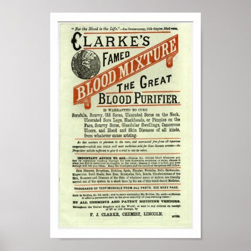 Vintage Clarkes Blood Purifier Advertisement Poster