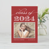 Vintage Class of 2024 Red Photo Graduation Invitation (Standing Front)