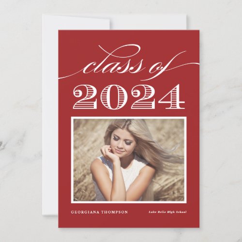 Vintage Class of 2024 Red Photo Graduation Invitation