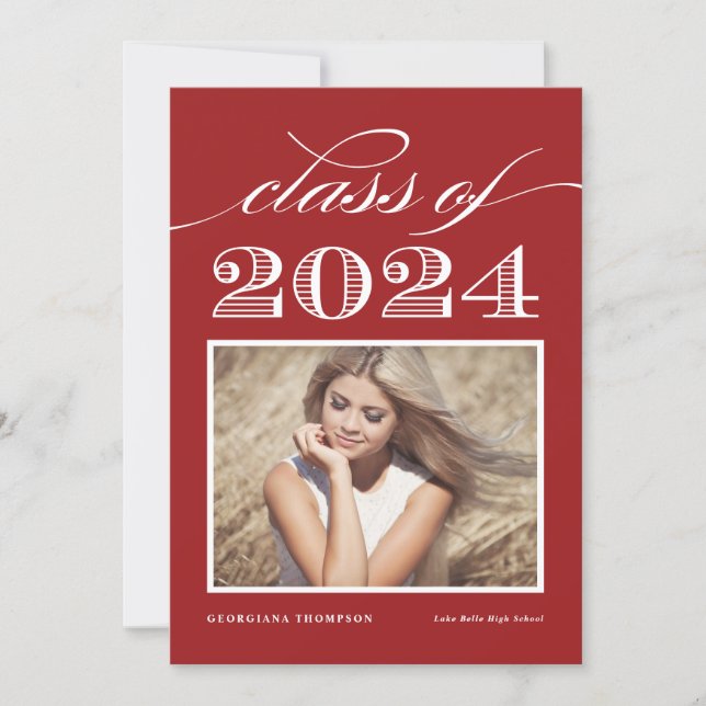 Vintage Class of 2024 Red Photo Graduation Invitation (Front)