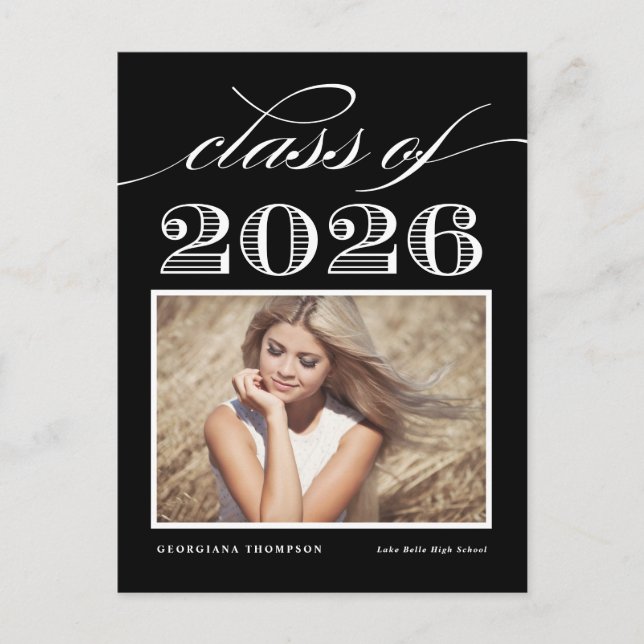 Vintage Class of 2025 Black Photo Graduation Postcard (Front)