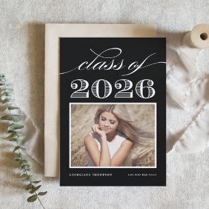 Vintage Class of 2026 Black Photo Graduation Invitation