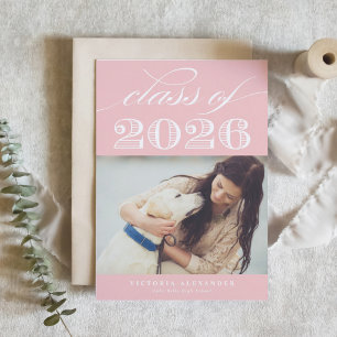 Vintage Class of 2026 Blush Pink Photo Graduation Invitation