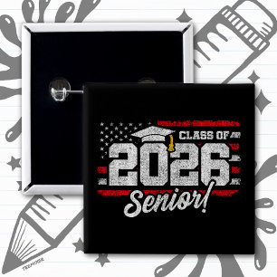 Vintage Class of 2026 Graduation Senior Typography Button