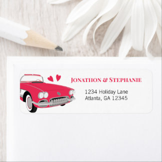 Vintage Classic 50s Pink Convertible Wedding Label