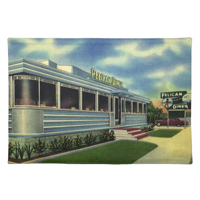 Vintage Classic 50s Retro Restaurant Pelican Diner Cloth Placemat (Front)