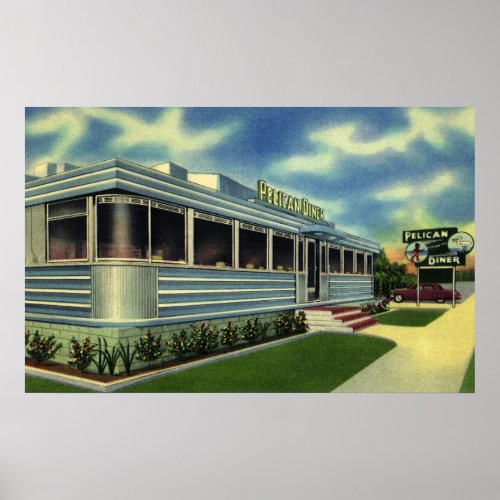 Vintage Classic 50s Retro Restaurant Pelican Diner Poster