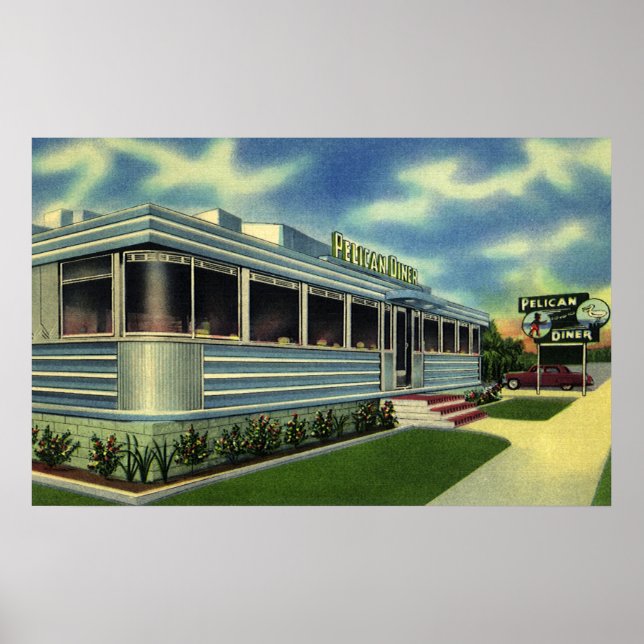 Vintage Classic 50s Retro Restaurant Pelican Diner Poster (Front)