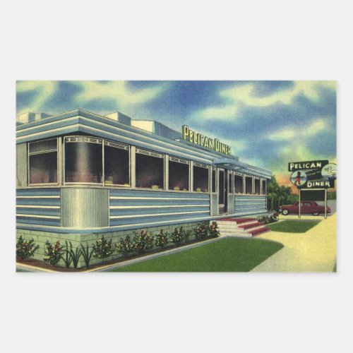 Vintage Classic 50s Retro Restaurant Pelican Diner Rectangular Sticker