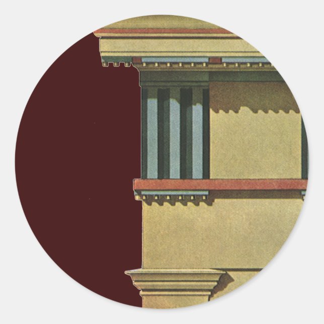 Vintage Classic Architecture, Temple Entablature Round Sticker (Front)