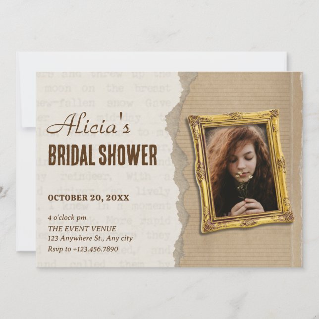 Vintage classic art photo bridal shower invitation (Front)