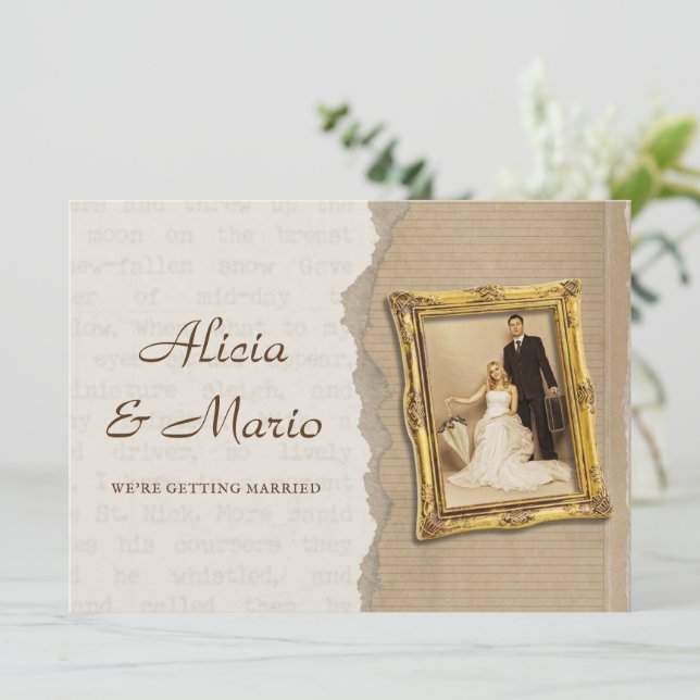 Vintage classic art wedding invitation (Standing Front)