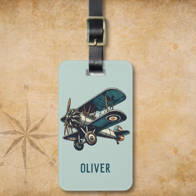 Vintage Classic Biplane Personalized Luggage Tag (Creator Uploaded)