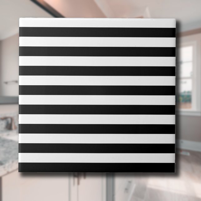 Vintage Classic black & white stripes Ceramic Tile (Creator Uploaded)