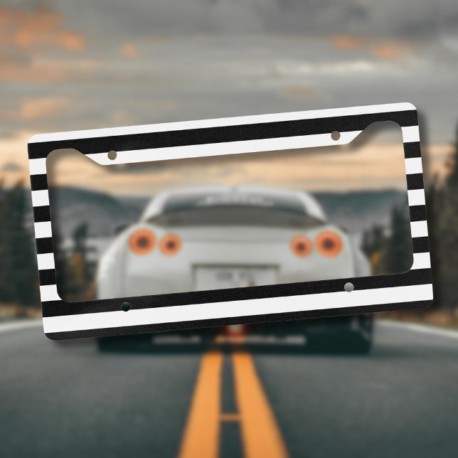 Vintage Classic black & white stripes License Plate Frame (Creator Uploaded)