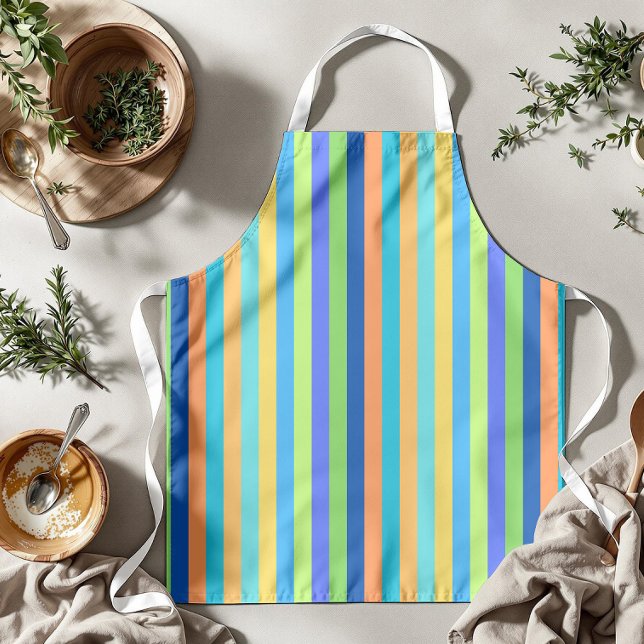 Vintage Classic Blue & Orange Rainbow Stripes Apron (Creator Uploaded)