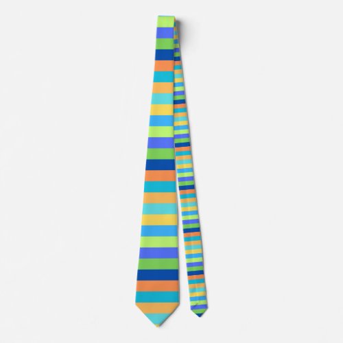 Vintage Classic Blue  Orange Rainbow Stripes Beve Neck Tie