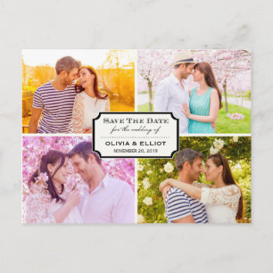 Vintage Classic Bookplate Four Photo Save The Date Announcement Postcard