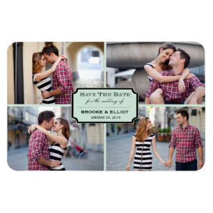Vintage Classic Bookplate Four Photo Save The Date Magnet
