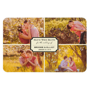 Vintage Classic Bookplate Four Photo Save The Date Magnet