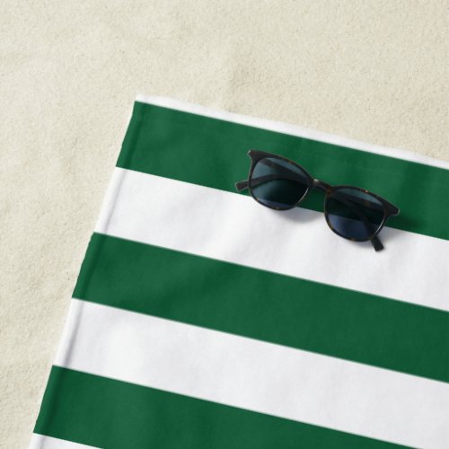 Vintage Classic Bottle Green  White Stripes Beach Towel