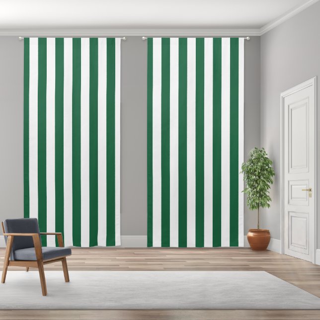 Vintage Classic Bottle Green & White Stripes Blackout Curtains (Wide)