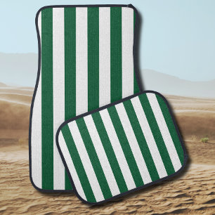 Vintage Classic Bottle Green & White Stripes Car Floor Mat