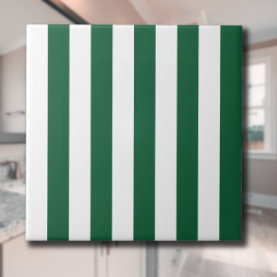 Vintage Classic Bottle Green & White Stripes Ceramic Tile