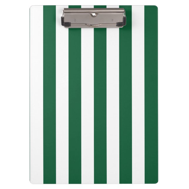 Vintage Classic Bottle Green & White Stripes Clipboard (Front)