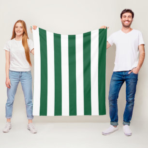 Vintage Classic Bottle Green & White Stripes Fleece Blanket