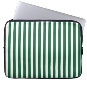 Vintage Classic Bottle Green & White Stripes Laptop Sleeve