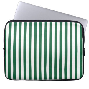 Vintage Classic Bottle Green & White Stripes Laptop Sleeve