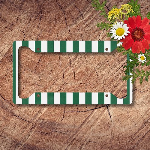 Vintage Classic Bottle Green  White Stripes License Plate Frame