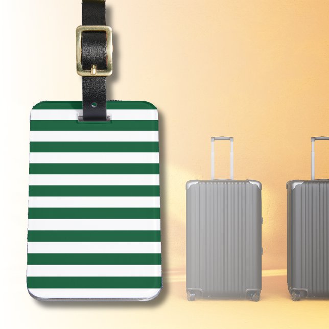 Vintage Classic Bottle Green & White Stripes Luggage Tag (Creator Uploaded)