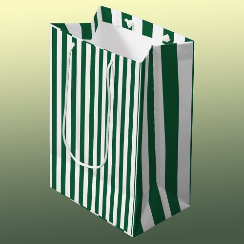 Vintage Classic Bottle Green  White Stripes Medium Gift Bag