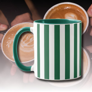 Vintage Classic Bottle Green & White Stripes Mug