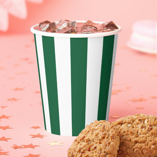 Vintage Classic Bottle Green & White Stripes Paper Cups (Creator Uploaded)