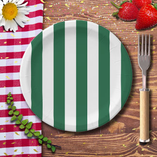 Vintage Classic Bottle Green & White Stripes Paper Plates