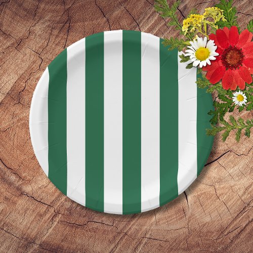 Vintage Classic Bottle Green  White Stripes Paper Plates