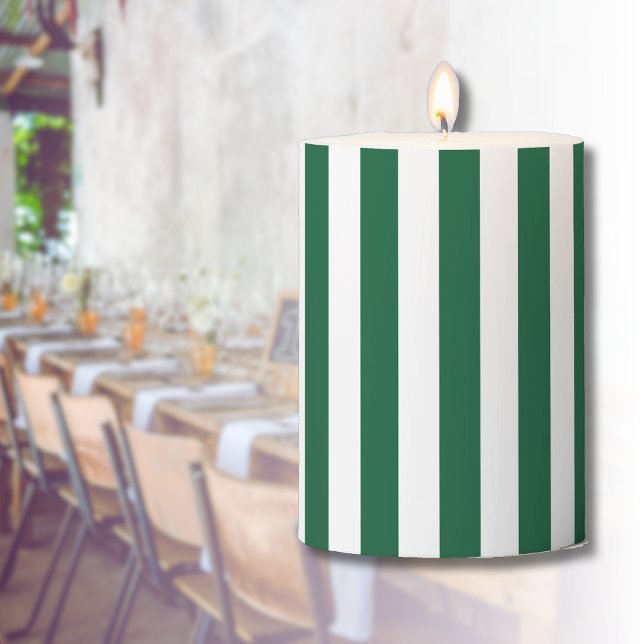 Vintage Classic Bottle Green & White Stripes Pillar Candle (Creator Uploaded)