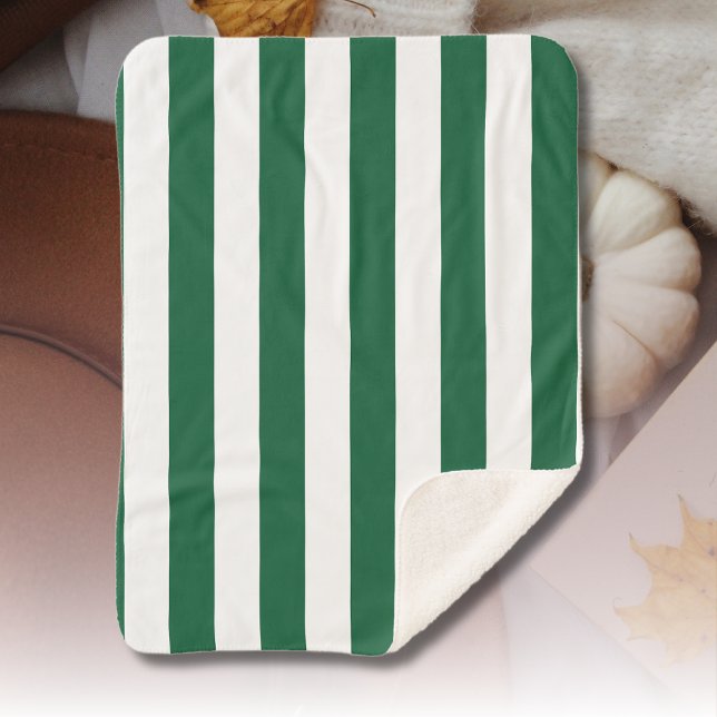 Vintage Classic Bottle Green & White Stripes Sherpa Blanket (Creator Uploaded)