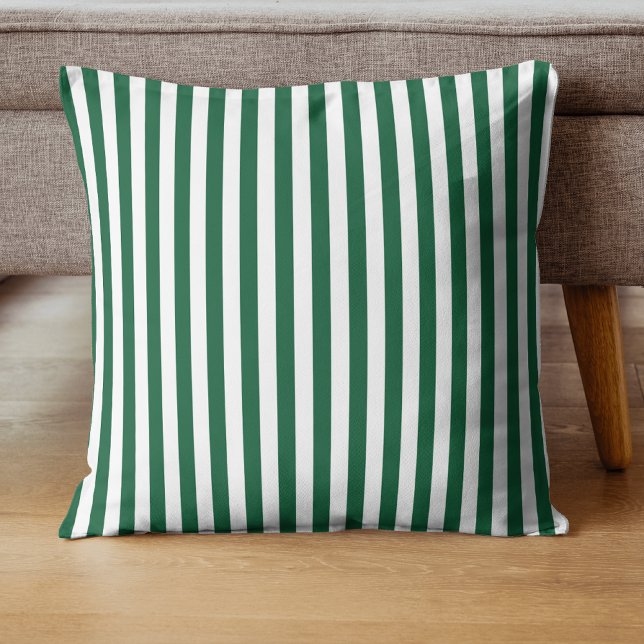 Vintage Classic Bottle Green & White Stripes Throw Pillow (Creator Uploaded)