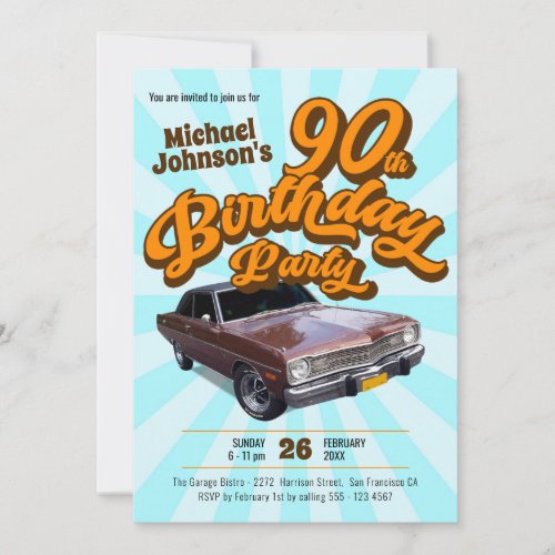 Vintage Classic Car Fun Retro 90th Birthday Party Invitation