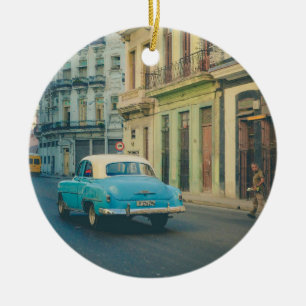 Vintage Classic Car Havana Cuba Street Photography Ceramic Ornament
