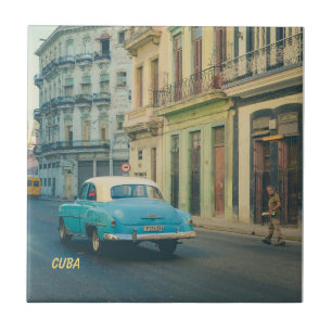 Vintage Classic Car Havana Cuba Street Photography Ceramic Tile
