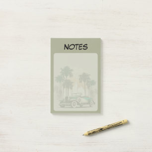 Vintage Classic Car Palm Trees Sage Green Notepad
